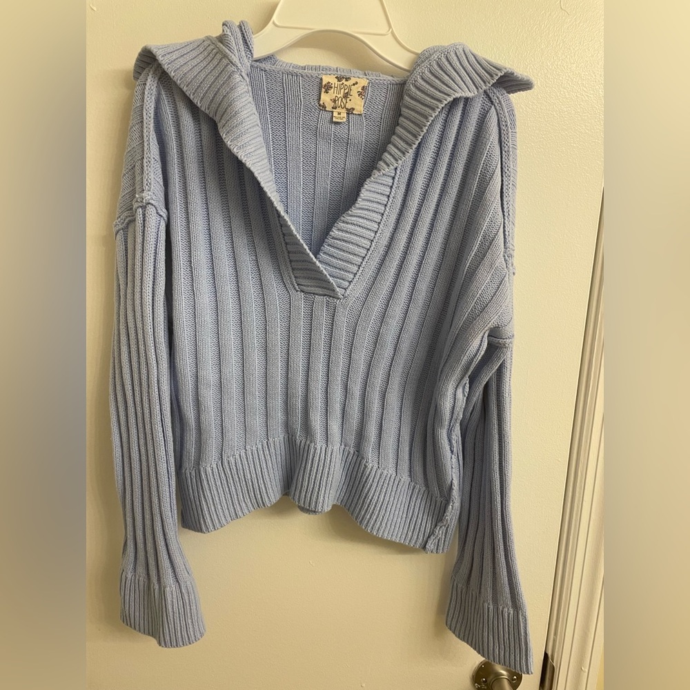 Hippie Rose Sky Blue V-Neck Sweater